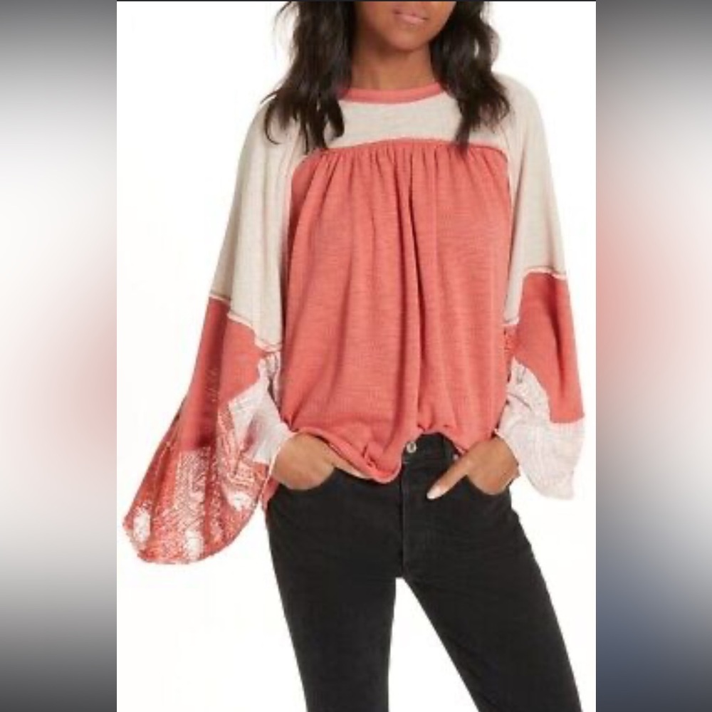 Free People Women's Friday Fever Pattern Mix Blouse Top Dolman Sleeves Size XS